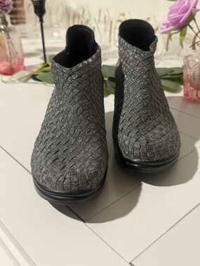 bernie mev. Silver Woven Slip-On Ankle Booties
